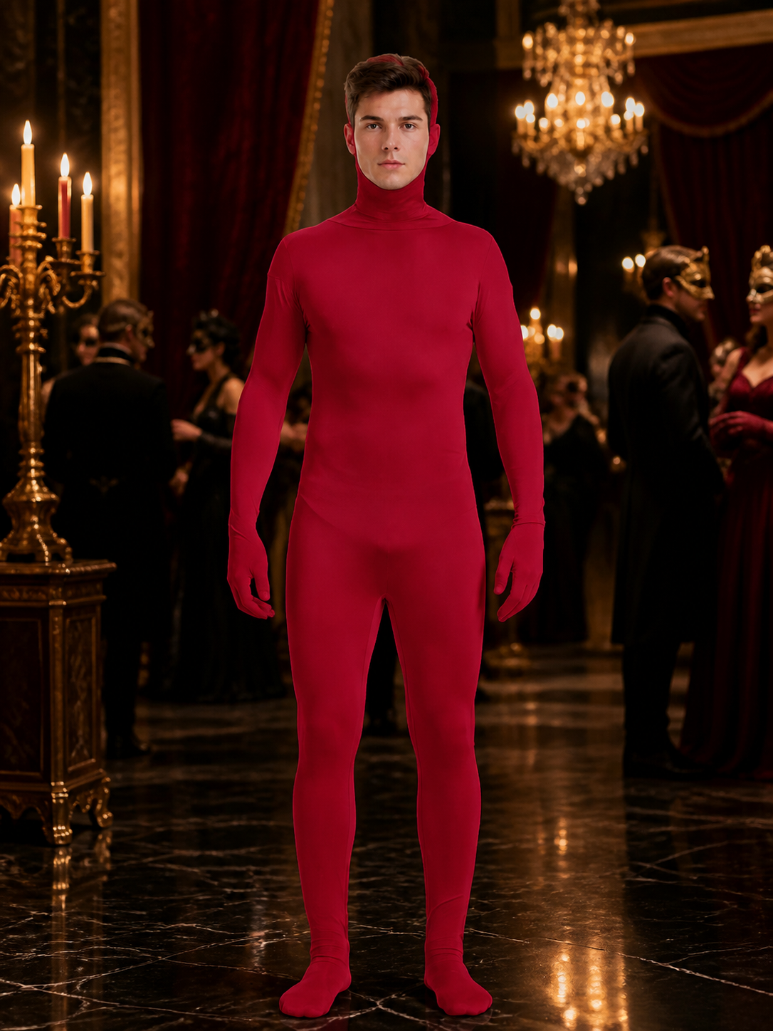 Kids Wine Red Zentai Jumpsuit Halloween Cosplay Costume, Stretch Full-Body Costumes detail