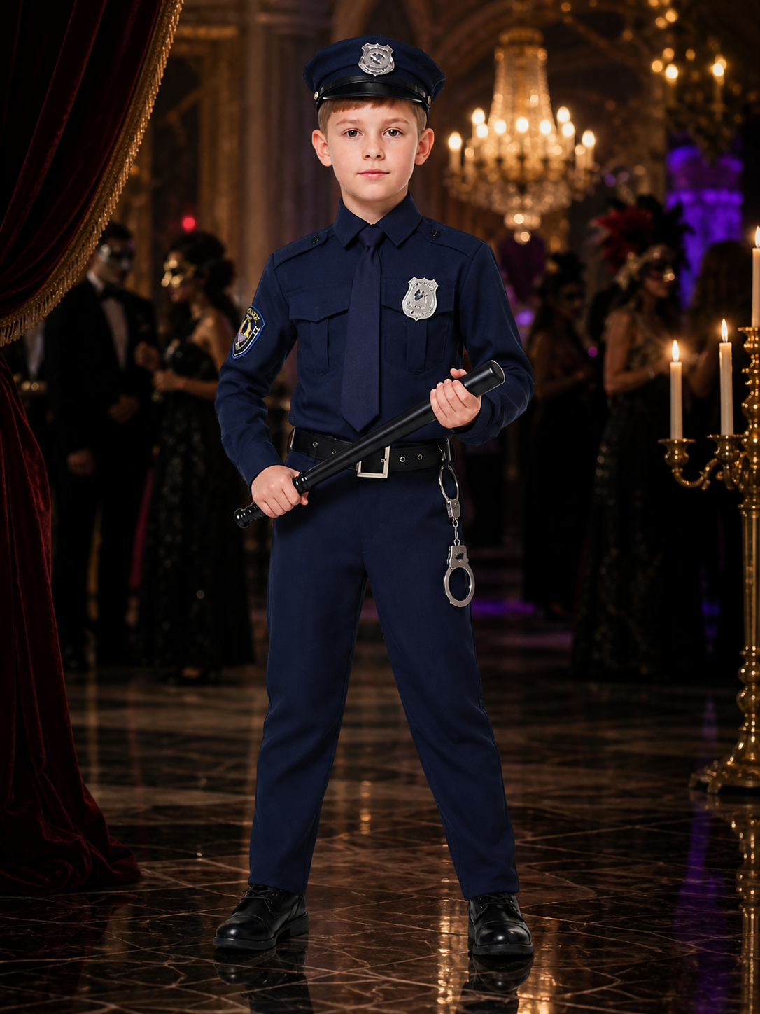 Women's Sexy Police Officer Costume Set - Navy Blue Uniform with Hat, Badge Costume Headwear detail