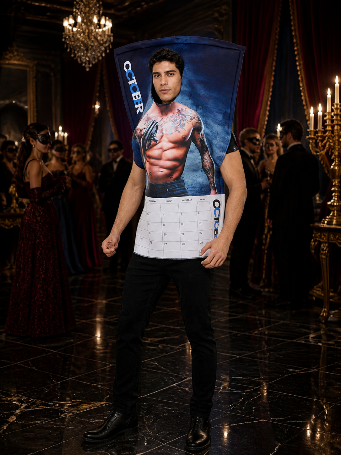 Funny Halloween Human-Shaped Jumpsuit Costume, Muscle Print, October Calendar Costumes detail