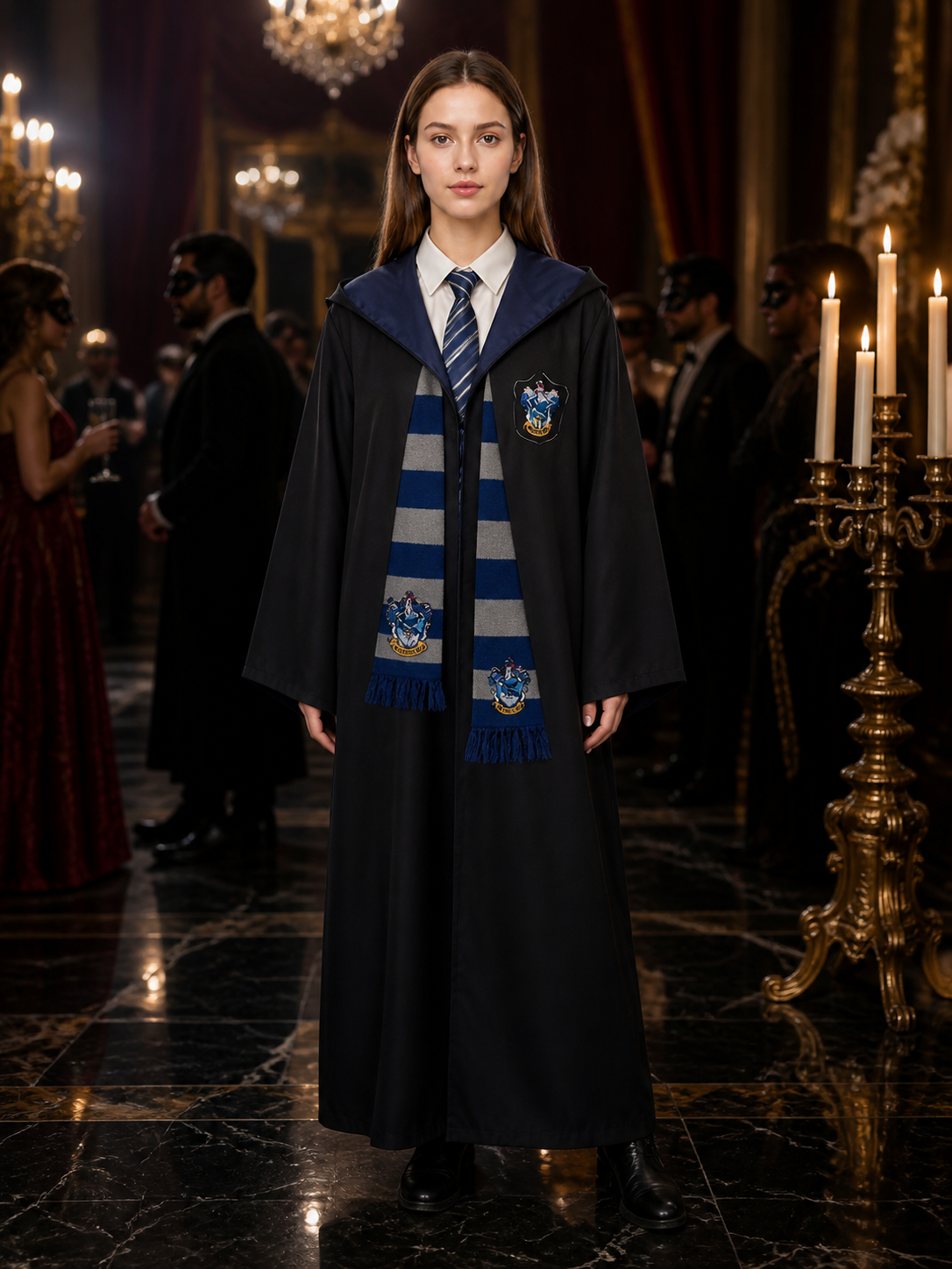 Academy-Themed Wizard Robe Costume Set With Hooded Cloak, Tie And Scarf Costume Capes detail