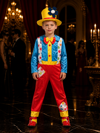 Boys' Colorful Clown Circus Costume Set with Jumpsuit and Tall Hat Costume Headwear detail