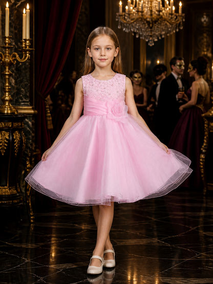 Girls' Pink Princess Dress, Sleeveless Layered Tulle Formal Dress Costume Dresses detail