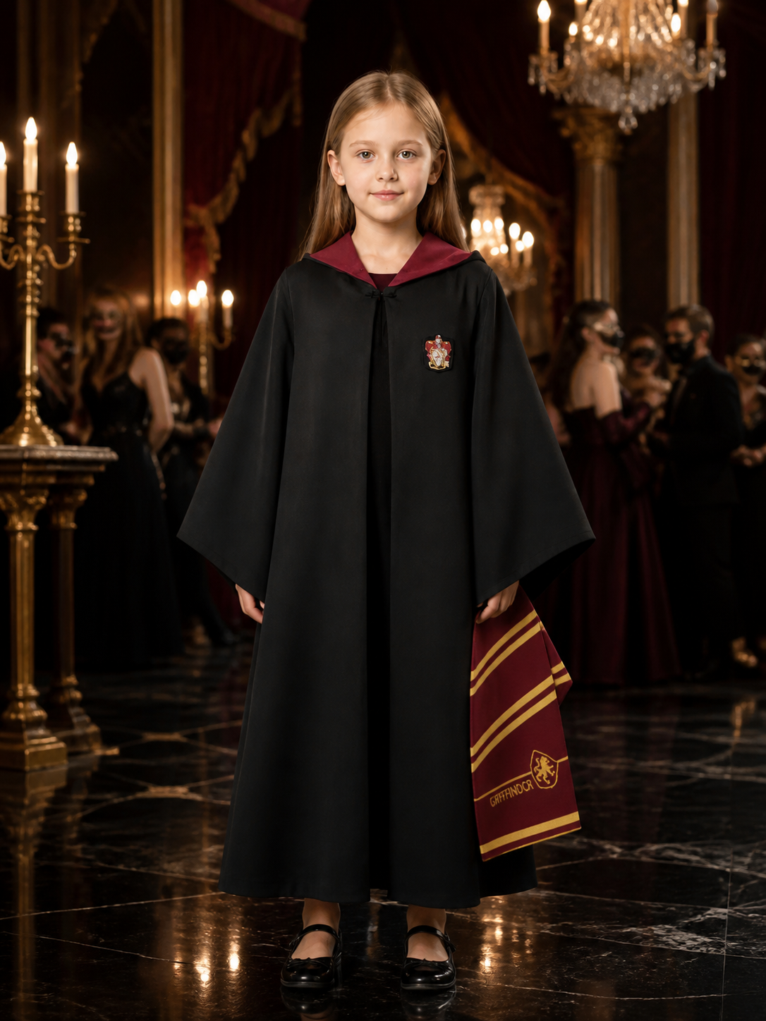 Kids Gryffindor Hooded Wizard Robe Costume Set With Scarf Costumes detail