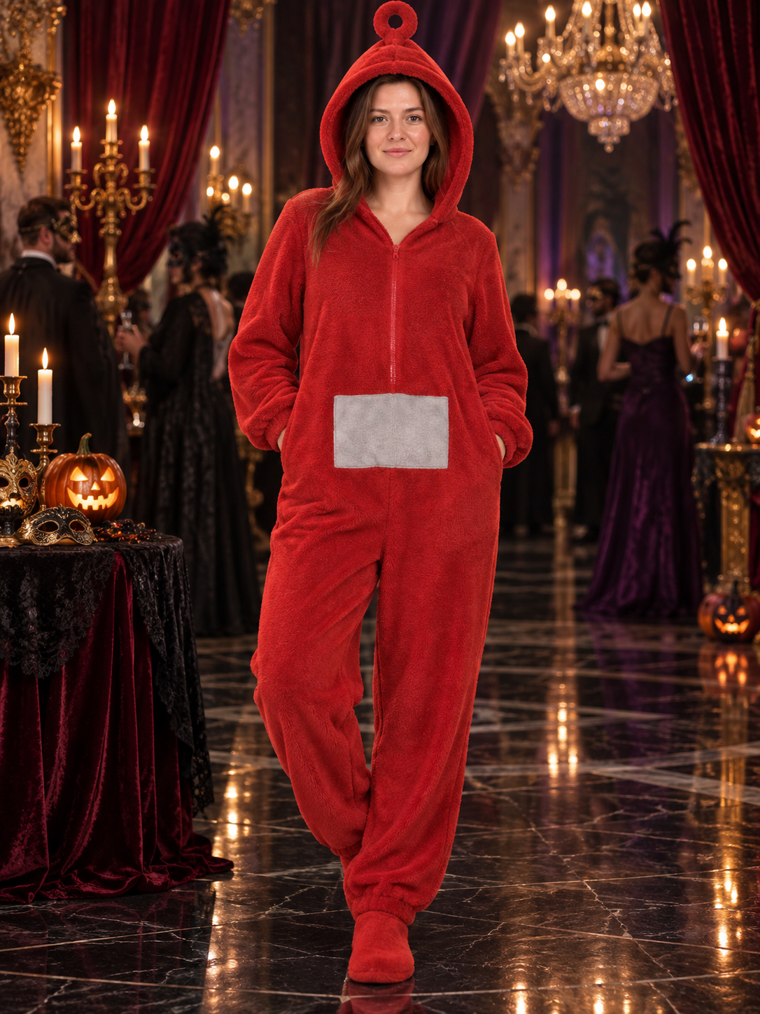 Red Flannel Hooded One-Piece Pajamas for Home product detail