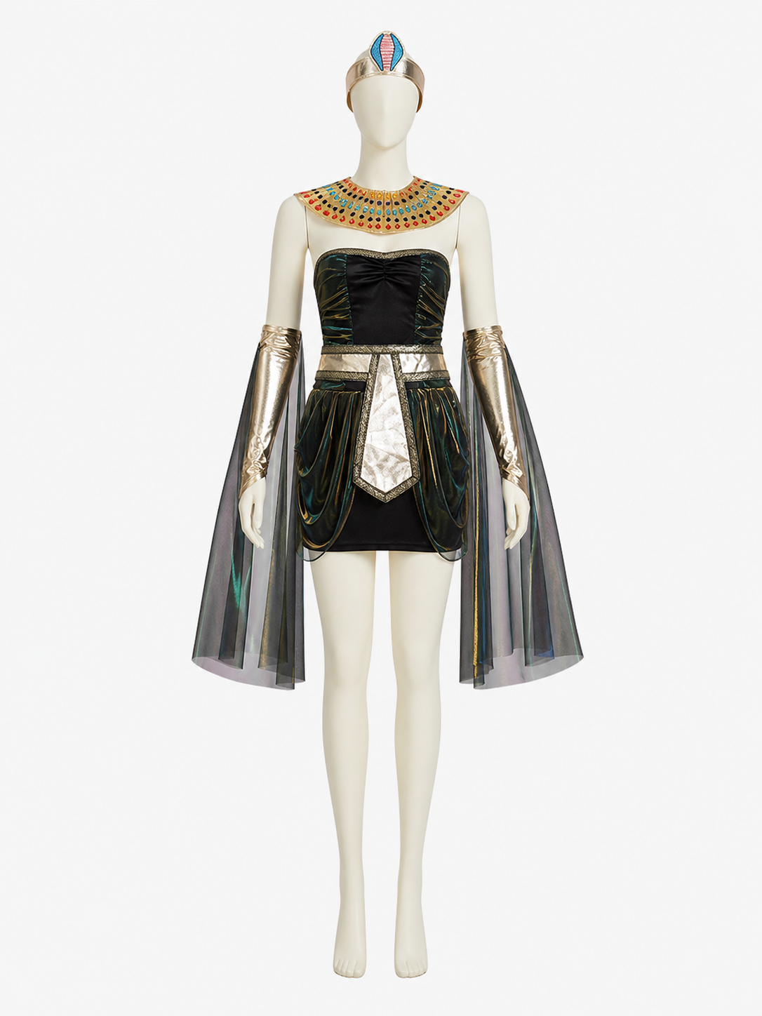 Egyptian Cleopatra Costume Dress Set with Headpiece, Shawl, Sleeves and Belt Costume Dresses detail
