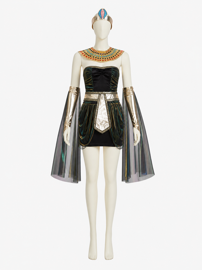 Egyptian Cleopatra Costume Dress Set with Headpiece, Shawl, Sleeves and Belt Costume Dresses detail