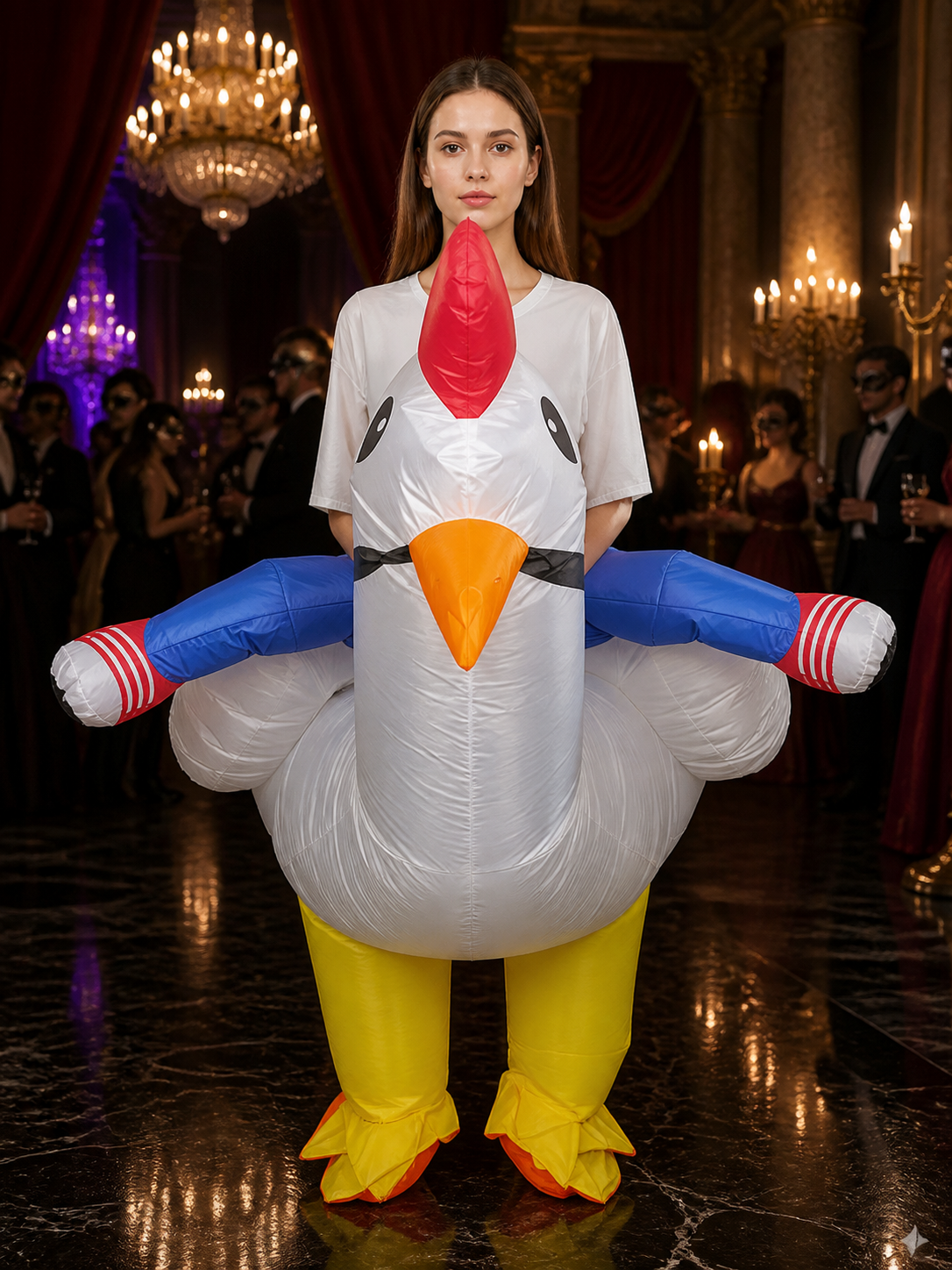 Adult Inflatable White Chicken Costume with Wings for Halloween Party Costumes detail