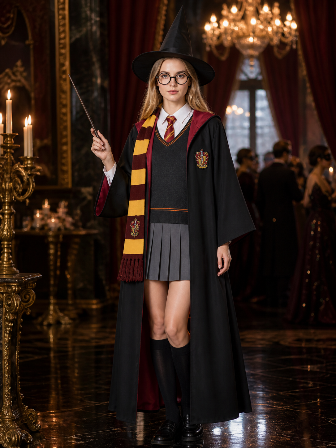Wizard Robe Costume Set With Hat, Scarf, Tie, Glasses And Wand, Halloween Costume Headwear detail