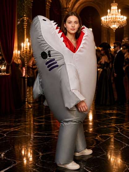 Gray Shark Inflatable Bodysuit Costume With Open Mouth For Halloween Costumes detail
