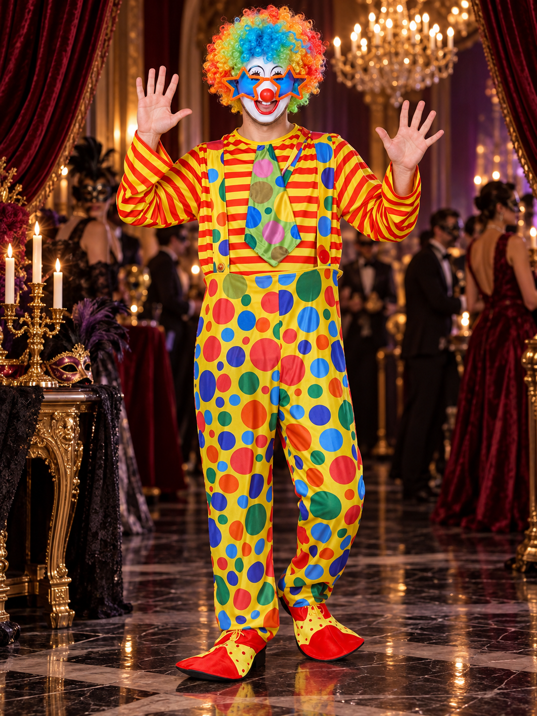 Yellow Clown Costume with Jumpsuit, Wig, and Mask