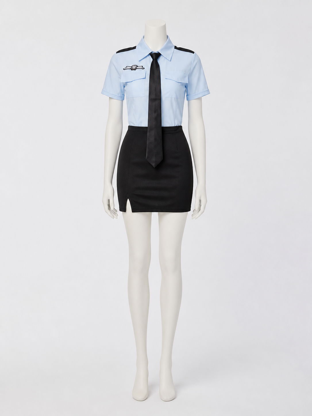 Women's Police Officer Costume Set, Short Sleeve Shirt with Skirt & Tie Costumes detail