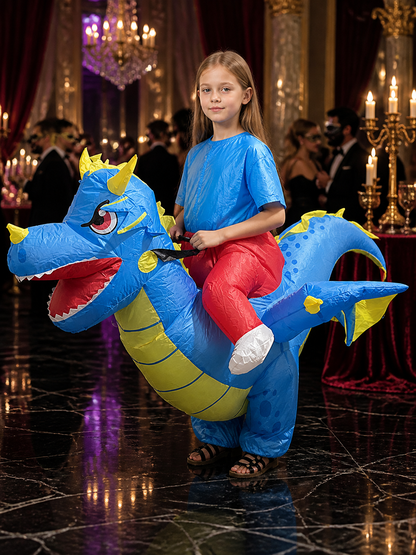 Blue Riding Dinosaur Inflatable Costume with Yellow Spikes, Halloween Funny Costumes detail
