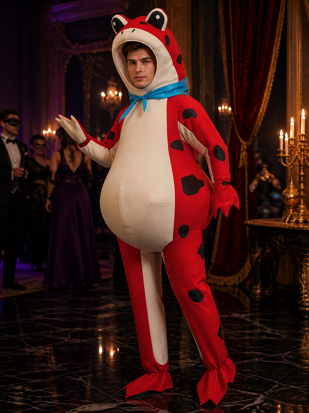 Funny Animal Inflatable Jumpsuit Costume with Blue Scarf - Halloween Performance Costumes detail
