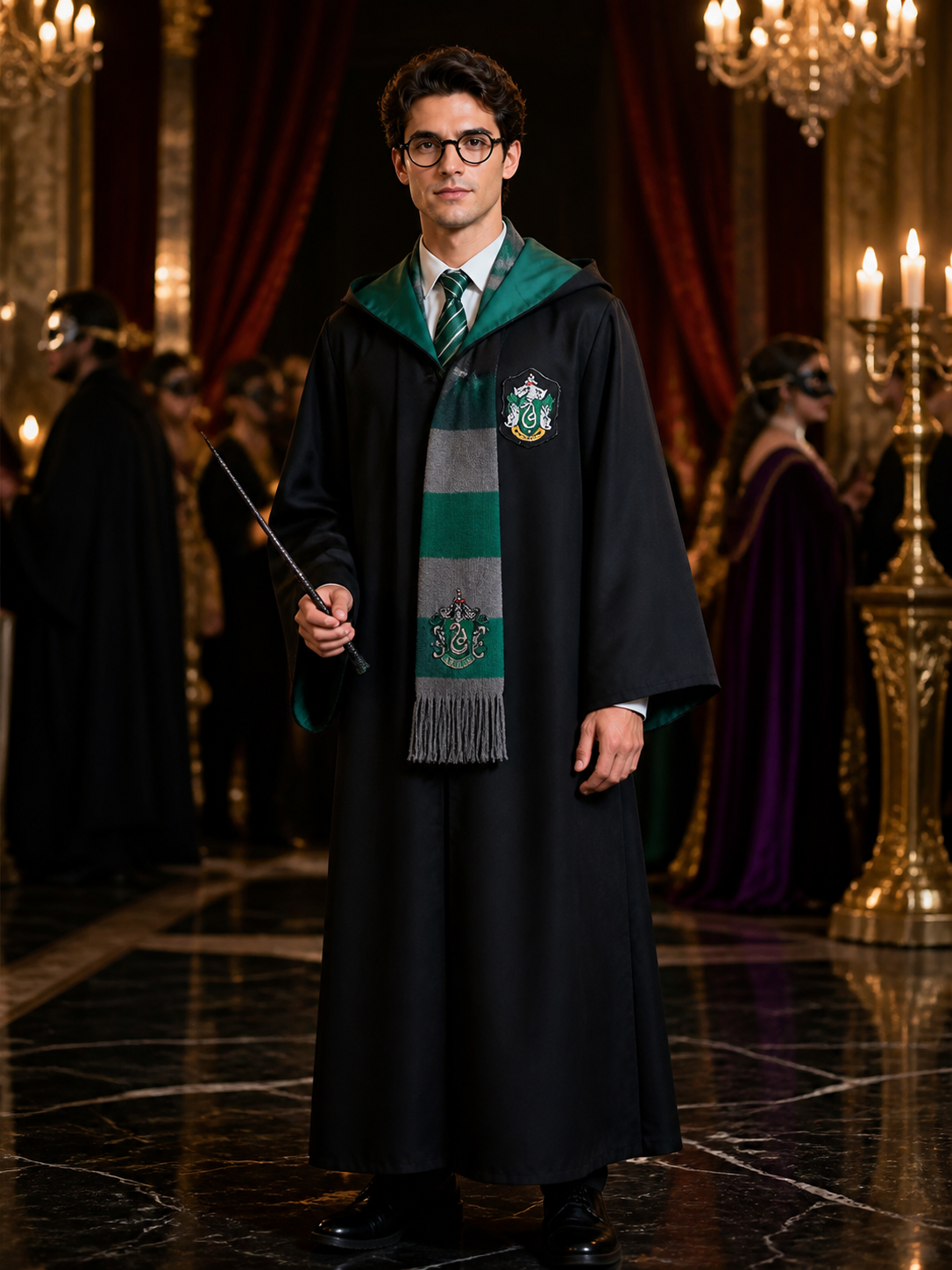 Slytherin Wizard Costume, Hooded Cloak for Cosplay