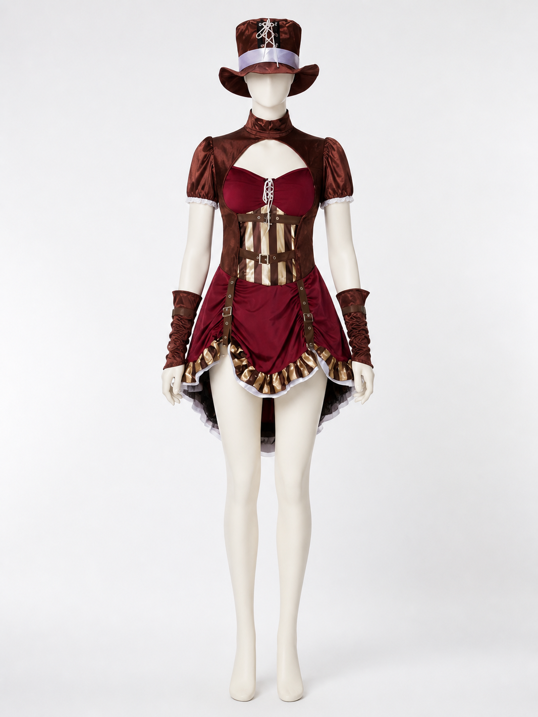Pirate Costume Set With Dress, Hat And Sleeves, Burgundy And Brown Costume Dresses detail