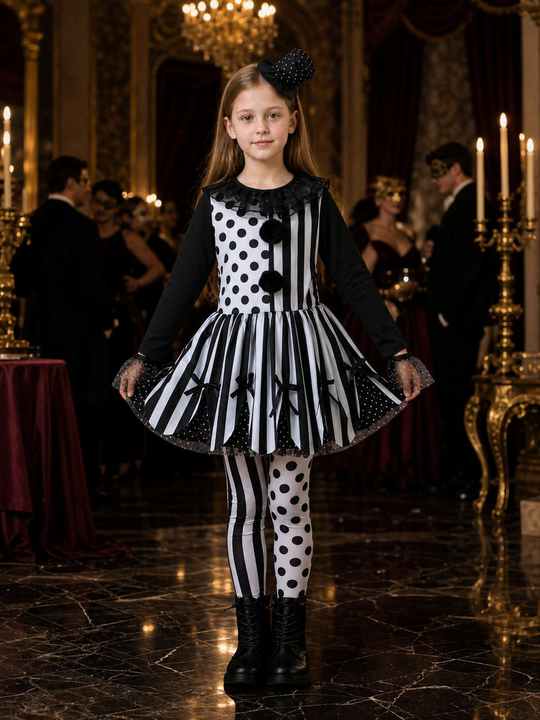 Kids Clown Costume Set, Polka Dot Stripe Dress With Hat Costume Dresses detail