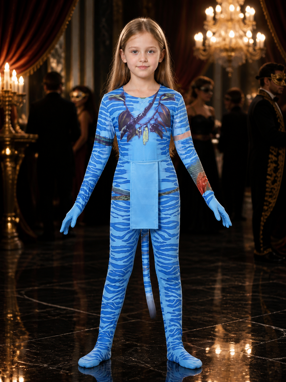 Avatar Costume, Form-Fitting Jumpsuit with Blue Patterns for Cosplay Costumes detail