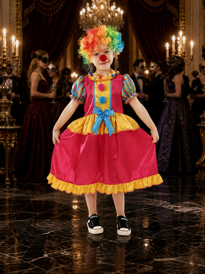 Kids' Rainbow Clown Costume Set with Wig and Nose, Colorful Party Cosplay Outfit Costume Wigs detail