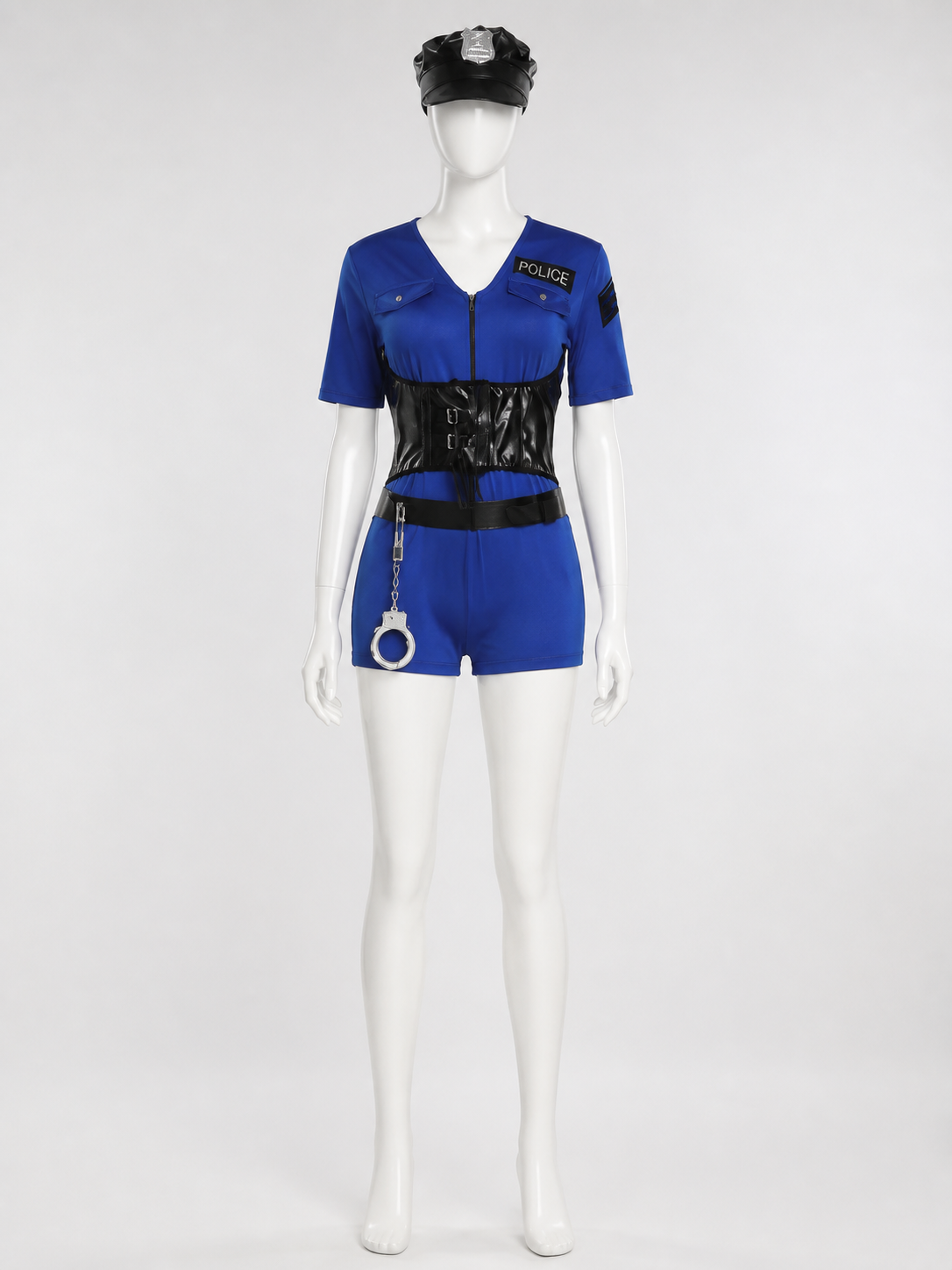 Women's Sexy Police Officer Costume Set with Hat, Belt & Handcuffs for Halloween Costume Headwear detail