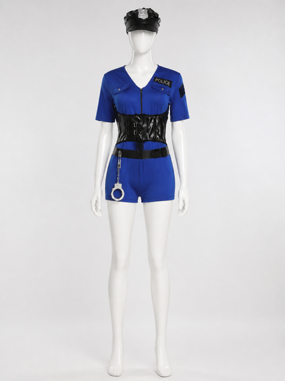 Women's Sexy Police Officer Costume Set with Hat, Belt & Handcuffs for Halloween Costume Headwear detail