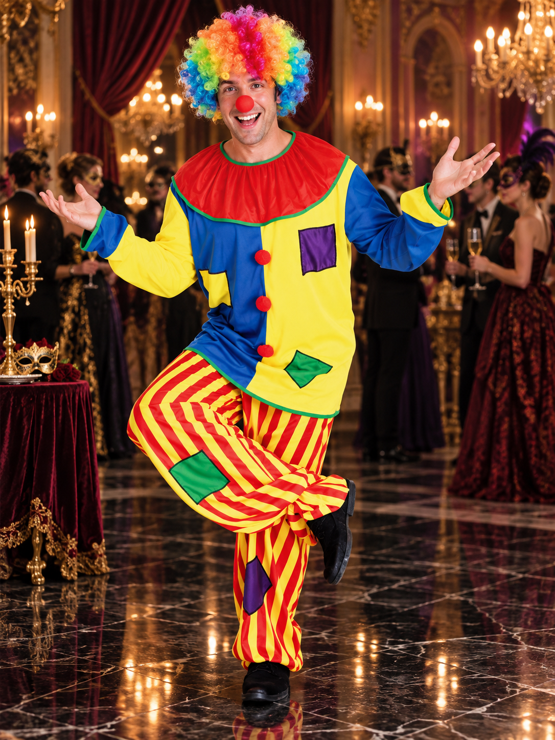 Carnival Clown Costume: Top with Puffy Collar and Pants