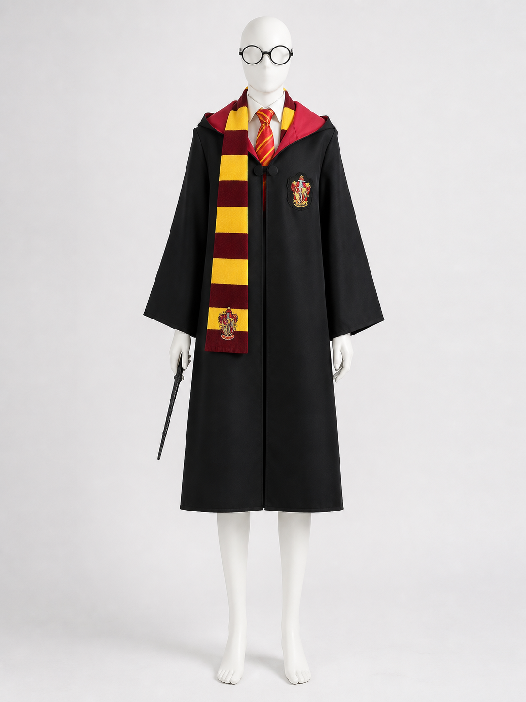Kids Red and Yellow Hooded Wizard Robe Costume Set with Scarf, Tie, Glasses and Costumes detail