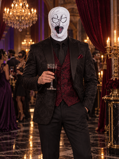 Balaclava Mask with a Creepy Face Print and Red Traces