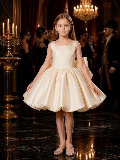Girls' Pearl-Trimmed Princess Party Dress, Satin A-Line Formal Outfit, 4Y–8Y product detail