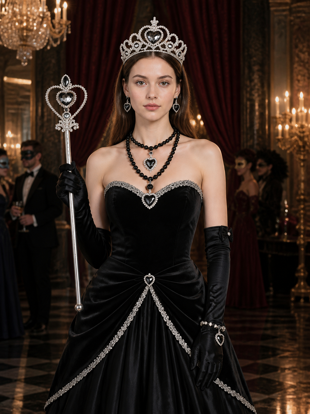 Girls Vampire Costume Accessories Set - Gothic Crown, Heart Wand & Gloves Costume Headwear detail