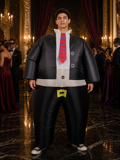 Black Suit Inflatable Costume with Tie and Belt for Halloween Costumes detail