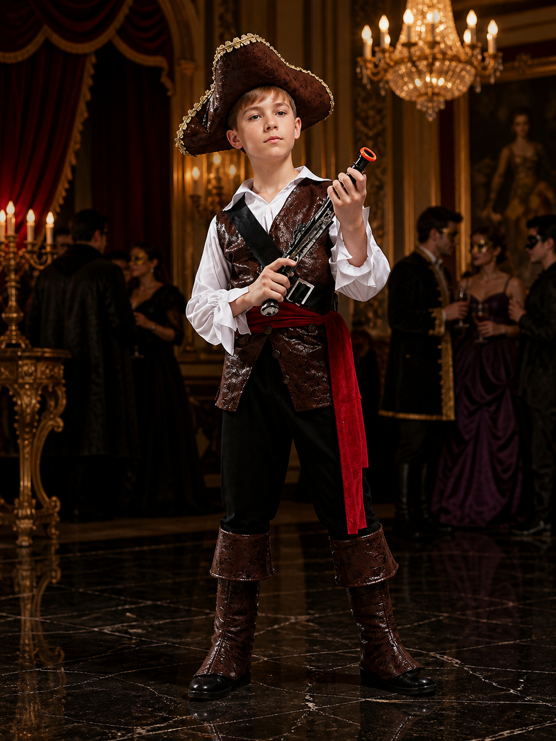 Boys Pirate Captain Costume Set, Includes Hat and Prop, for Halloween Cosplay Costume Headwear detail