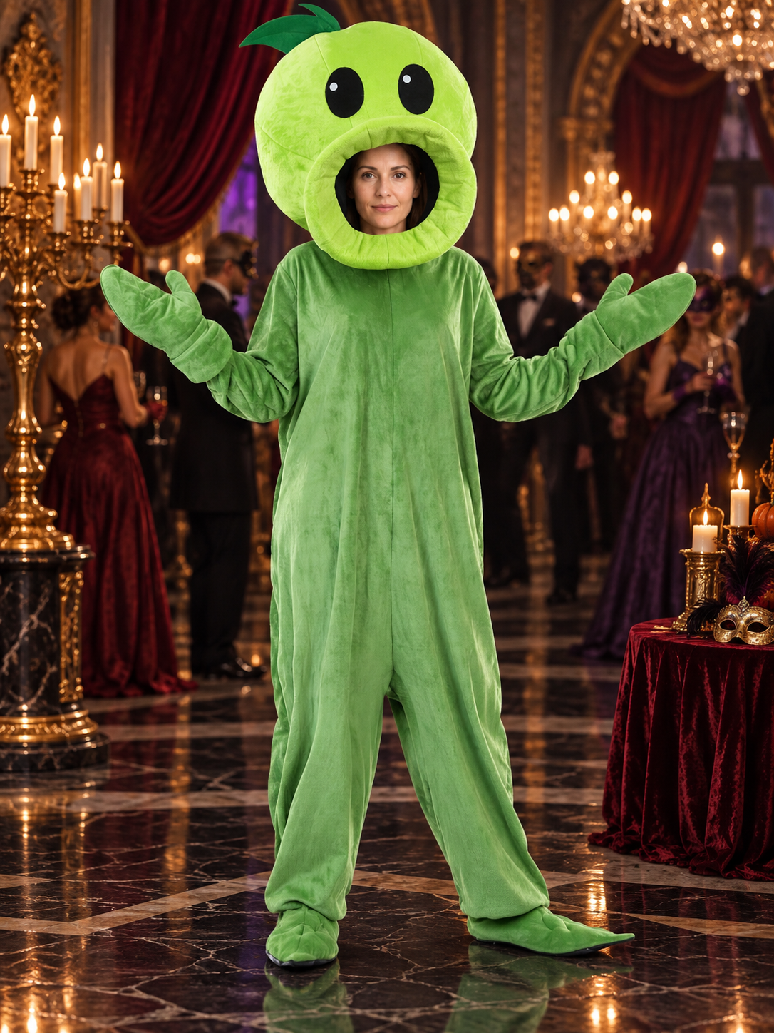Green plant costume for adults with mask