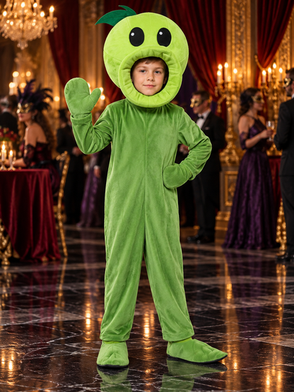Kids' green carnival costume with headpiece