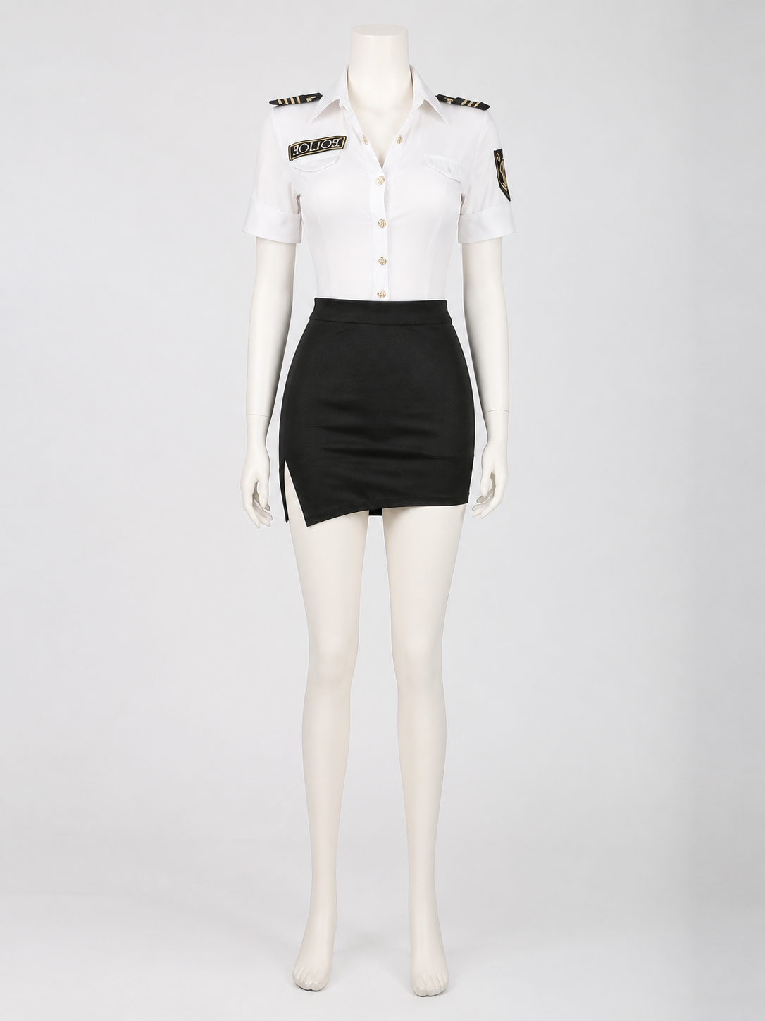 Women's Sexy Police Officer Halloween Costume Set, Short Sleeve Top and Skirt Costumes detail