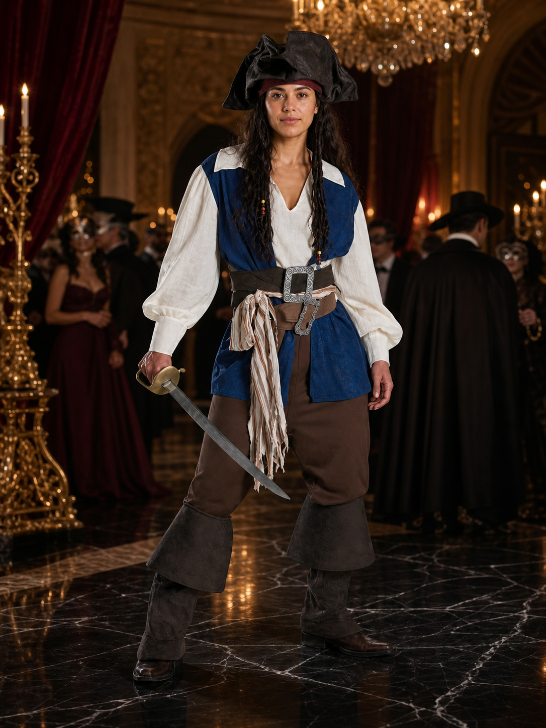 Blue Pirate Costume with Hat for Carnival and Halloween Costume Headwear detail