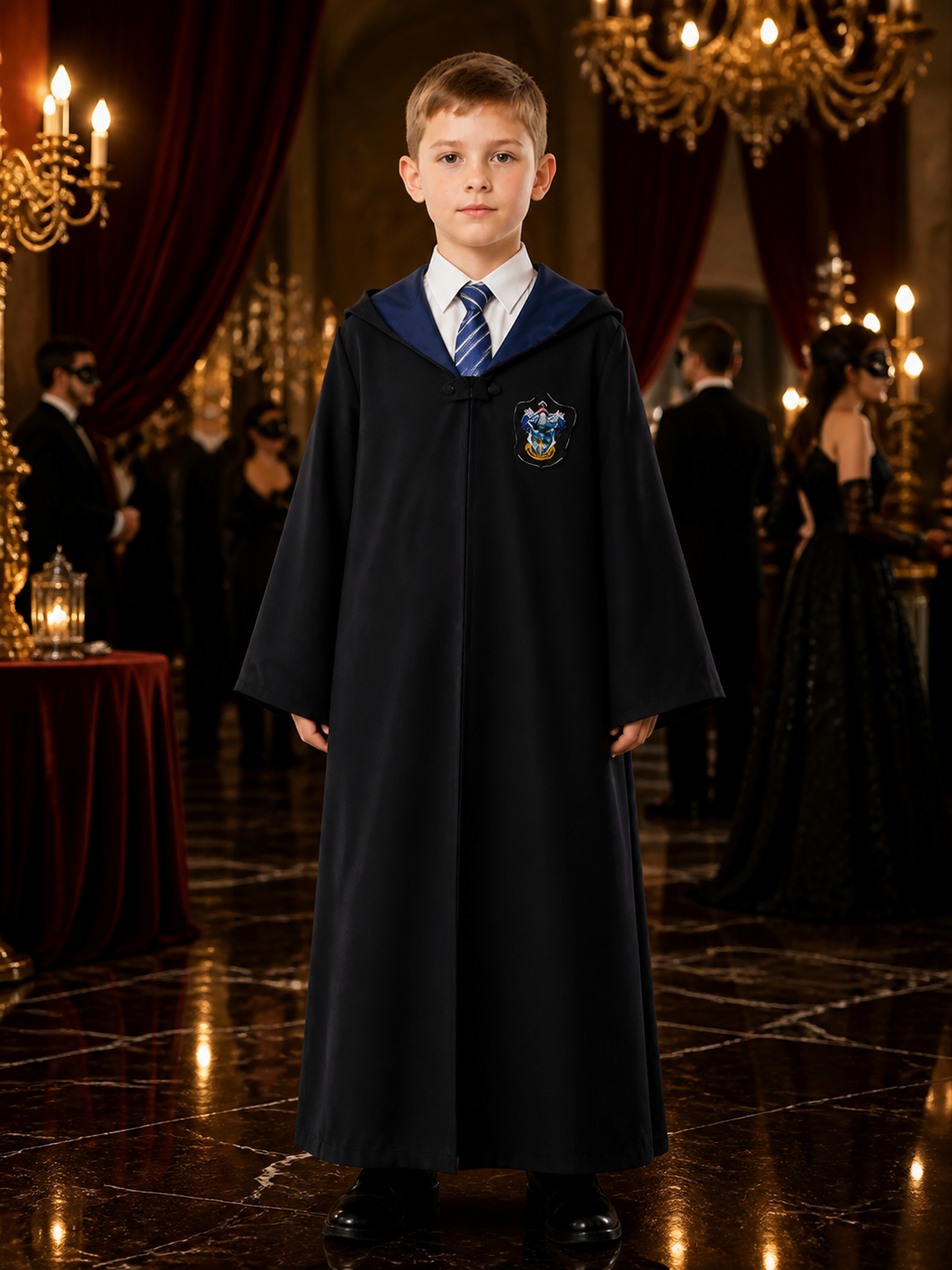 Ravenclaw Wizard Robe Costume Set with Tie, Long Hooded Cape for Halloween Costume Capes detail