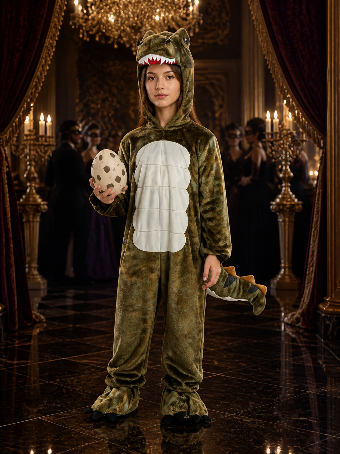 Little Dinosaur Hooded Onesie Costume with Tail and Claw Feet Costumes detail