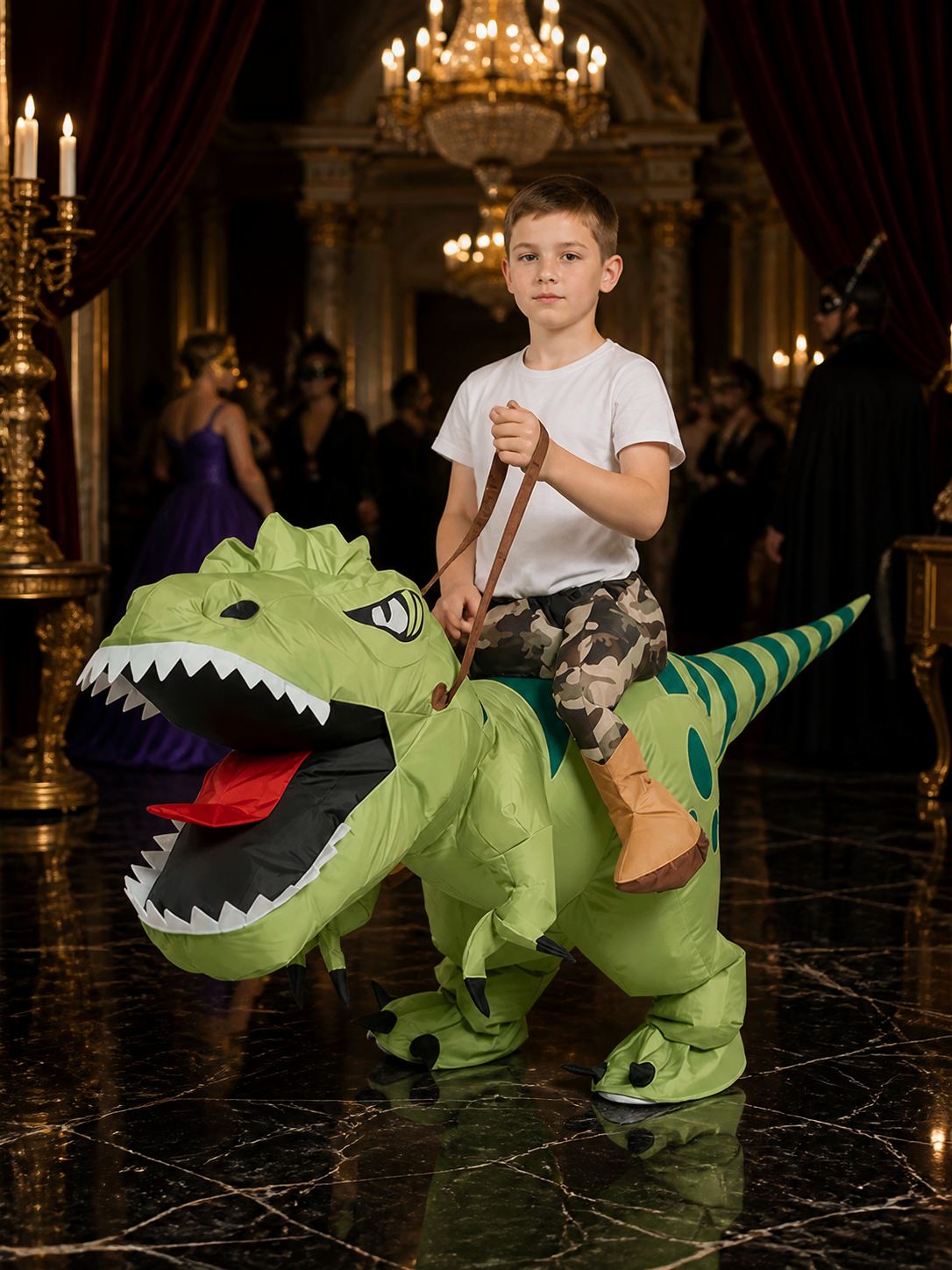 Kids Inflatable Dinosaur Costume, Green Striped Halloween Outfit Costumes detail