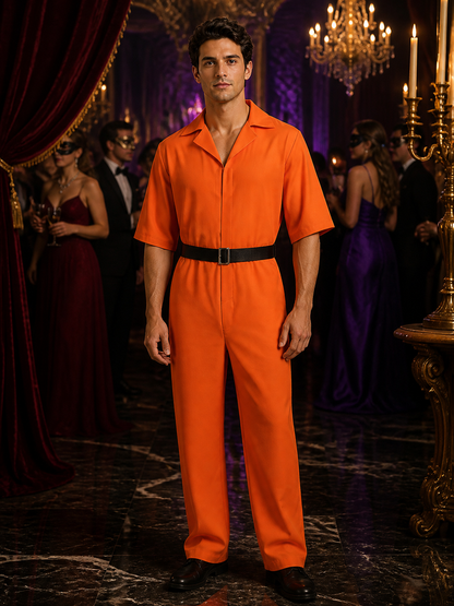 Orange Prisoner Jumpsuit for Halloween Cosplay Costumes detail