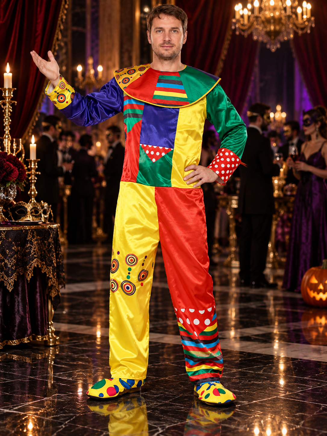 Adult Clown Costume Multicolor with Collar
