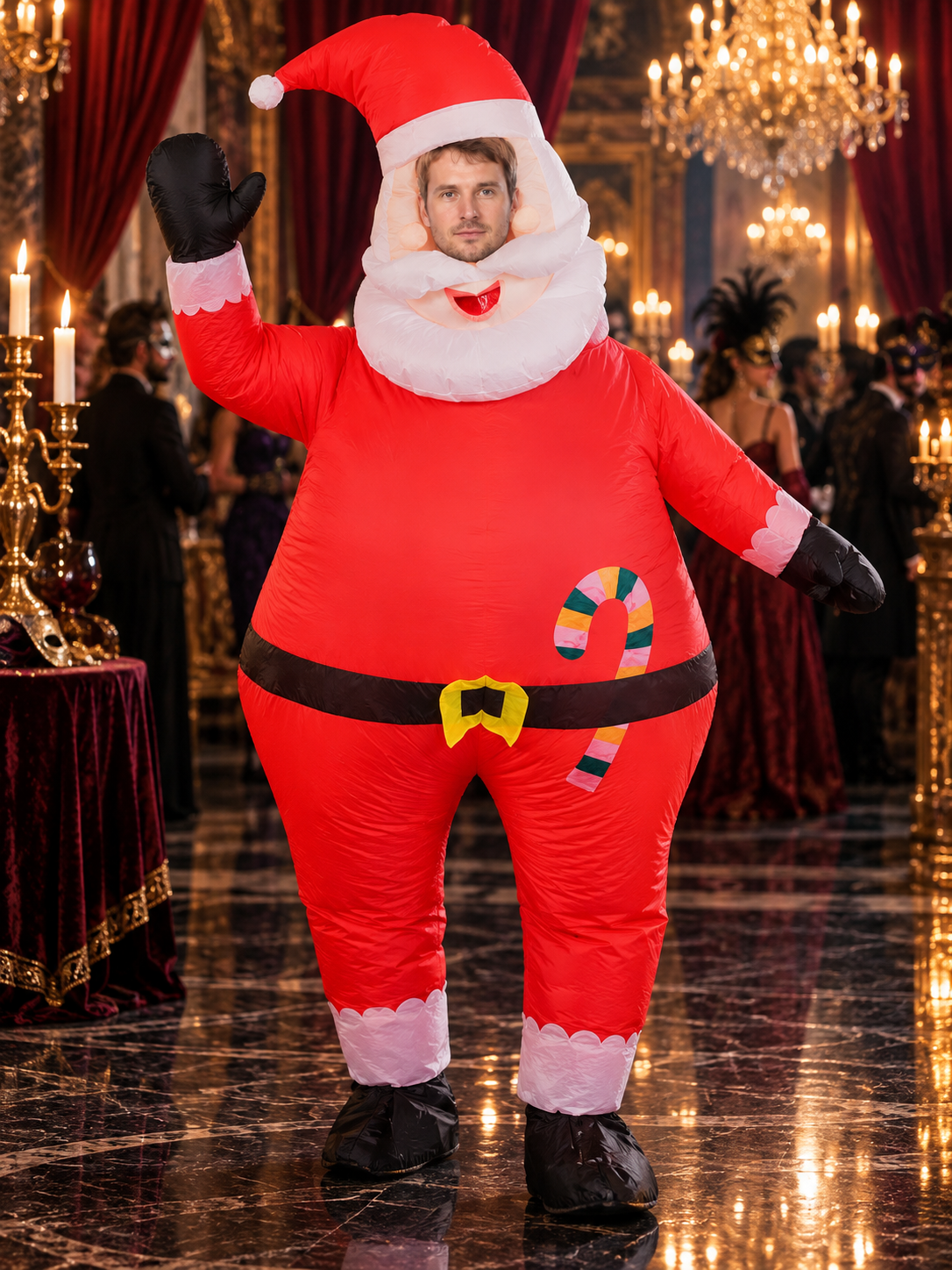 Inflatable Santa Claus Carnival Costume with Beard and Hat