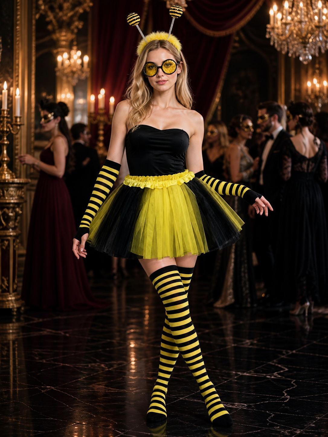 Bee Costume Accessories Set - Black Yellow Striped Headband, Glasses, Gloves & Costume Headwear detail