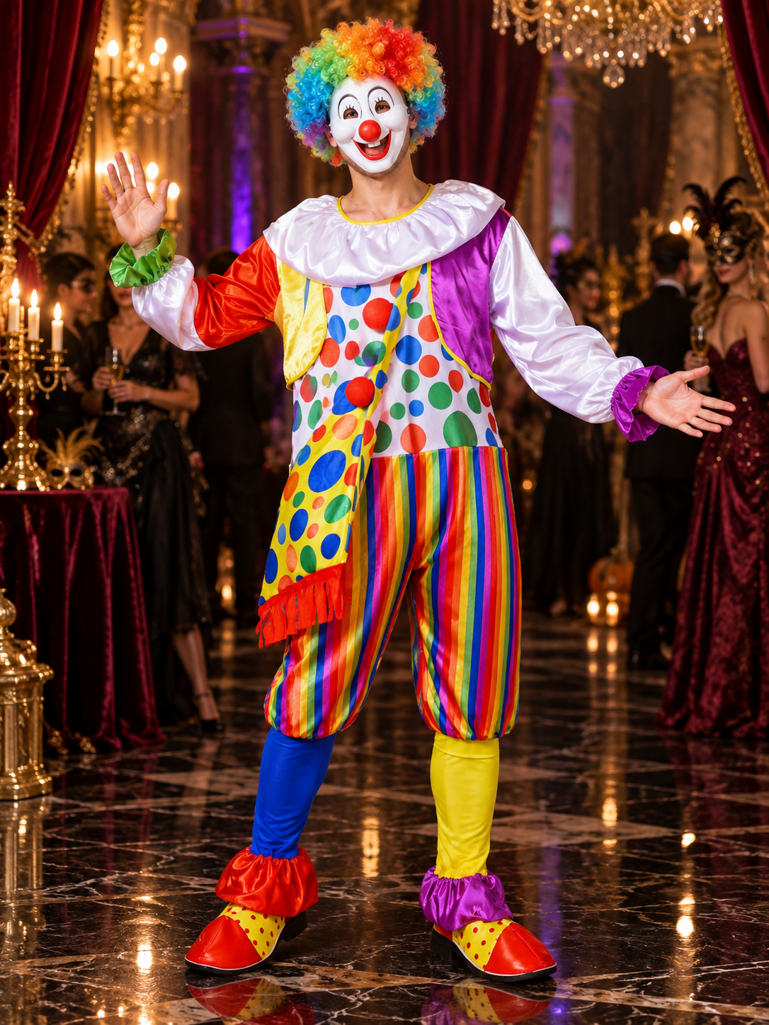 Clown Costume with Wig and Mask, Multicolor Jumpsuit