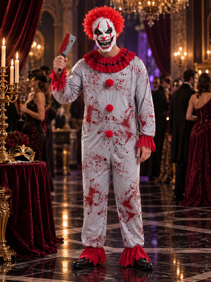 Scary Clown Costume with Mask and Blood Effect
