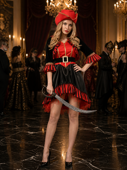 Red and Black Pirate Carnival Costume W-0277 Halloween Costumes detail