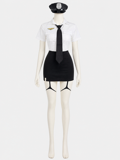 Police Officer Costume Set with White Shirt, Black Skirt, and Hat Costume Headwear detail