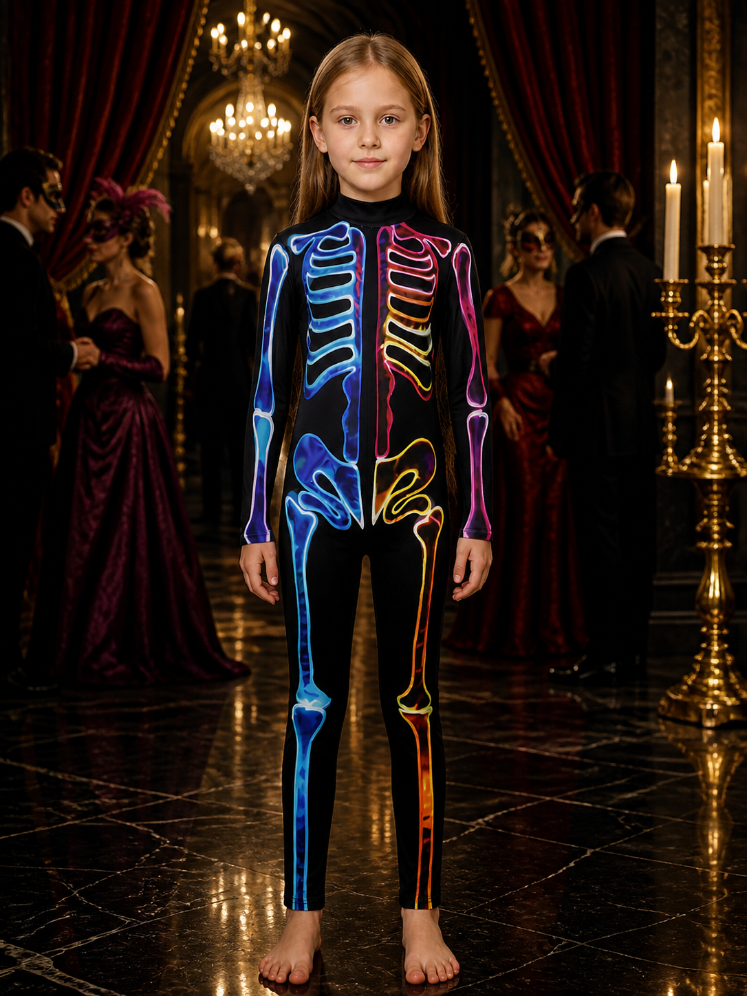 Rainbow Skeleton Bodysuit Costume with Fluorescent Bones for Halloween Costumes detail