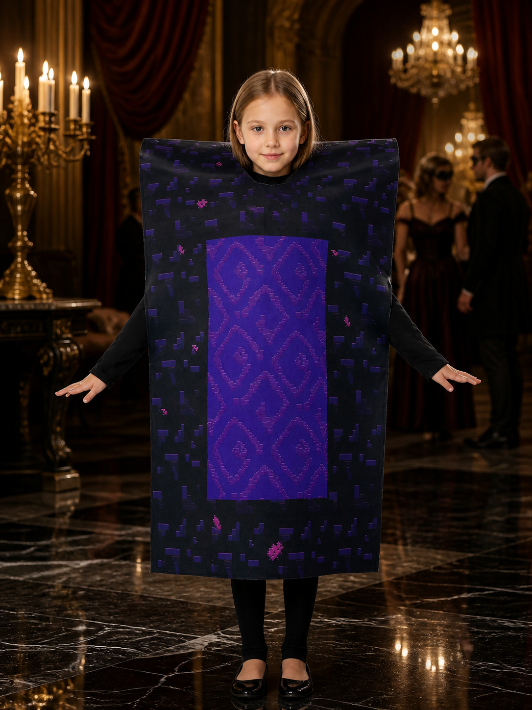 Children's Nether Portal Costume Jumpsuit, Purple Pixel Block Halloween Outfit Costumes detail