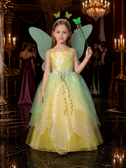 Girls Fairy Princess Gradient Tulle Costume Dress with Butterfly Wings & Costume Dresses detail