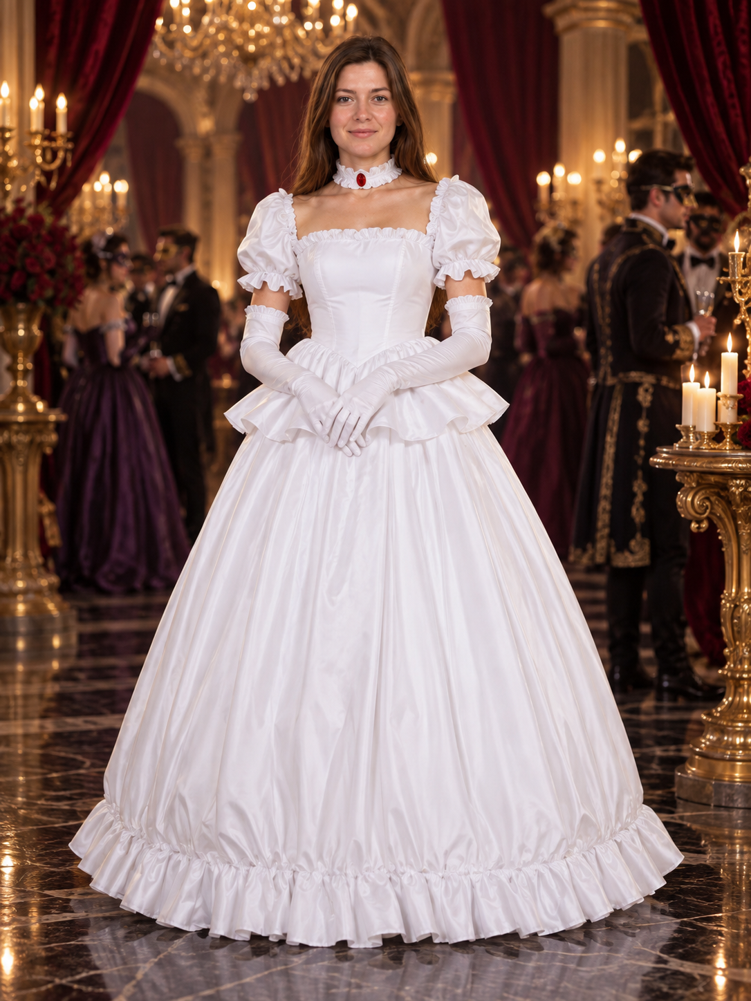 cosplay costume white dress with gloves and necklace